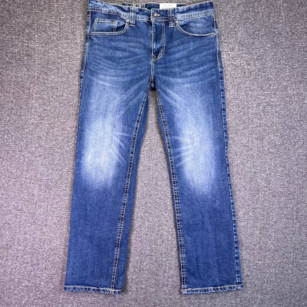 TK Axel Jeans Men 36x30 Blue Slim Bootcut Stretch Denim Pockets Moto Western Y2K